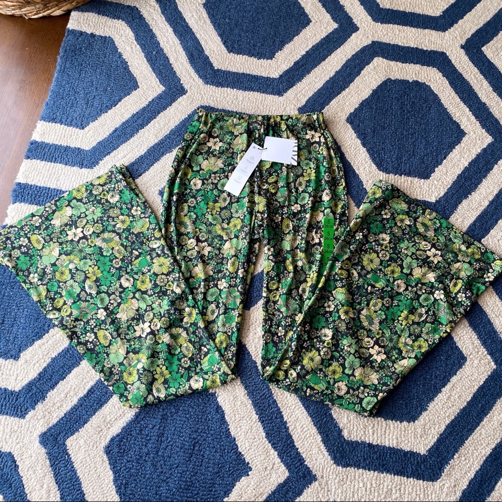 🌿 ZARA BOHO BLACK GREEN FLORAL HIGH WAIST LEGGINGS! - Picture 8 of 12